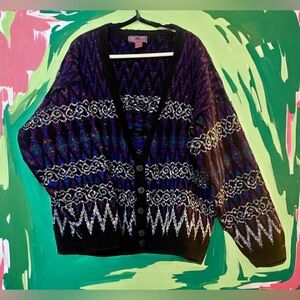 Vintage Concrete Mix 3D Cable Knit Coogi-Style Cardigan Sweater 3XL
